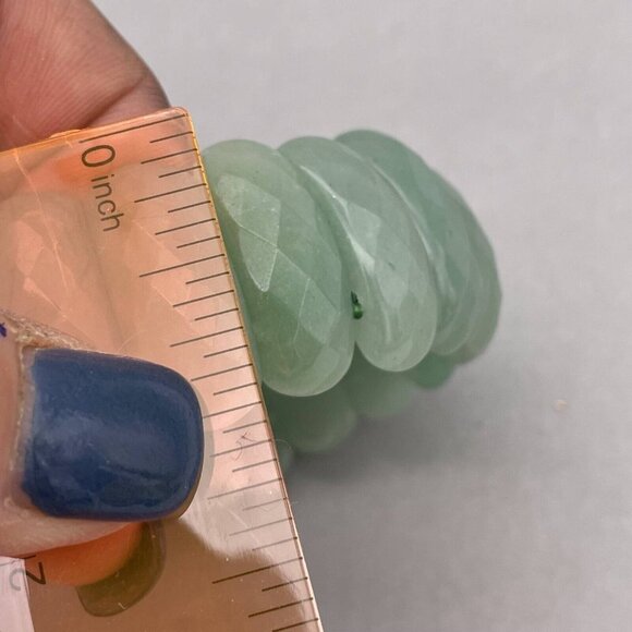 Faceted Green Aventurine Stone Stretchy Cuff Bracelet - Picture 10 of 11